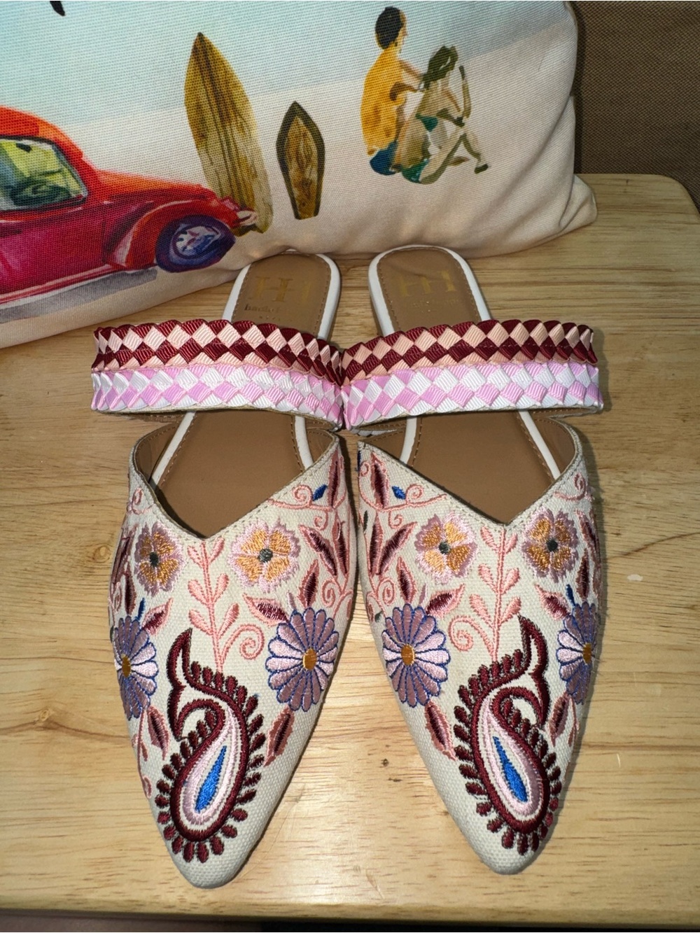 Haute Hippie Pink & Burgundy Embroidered Slip-On Mules - Picture 5 of 11